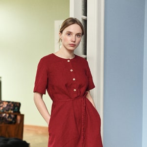 Bloom burgundy red dress  - Simple linen dress - Summer dress - Everyday dress - Casual dress - Maternity dress