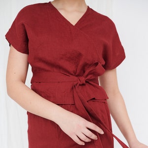 Bonni burgundy red top - Wrap top - Wrap linen top - Linen top - Linen shirt