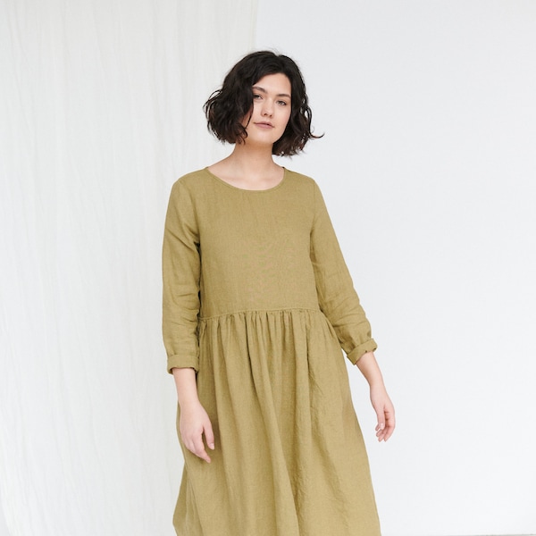 Alice olive dress - Long linen dress - Maxi linen dress - Soft linen dress