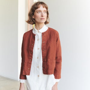 Francis heavy terracotta jacket - Heavy linen jacket - Short linen jacket - Washed linen coat - Linen cardigan