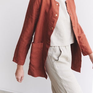 Leone heavy terracotta jacket - Heavy linen jacket - Long linen jacket - Washed linen coat - Linen cardigan