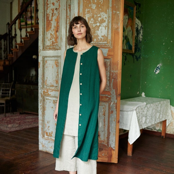 Robin emerald green dress - Button down dress - Long linen dress - Maxi linen dress - Soft linen dress