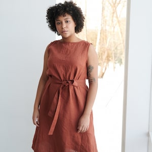 Nida terracotta dress - Terracotta linen dress - Back V neck linen dress - Summer dress - Linen dress - Washed linen dress
