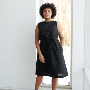 Nida black dress - Black linen dress - Back V neck linen dress - Summer dress - Linen dress - Washed linen dress