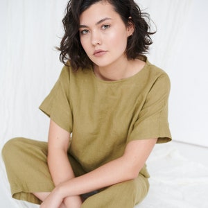 Mona olive top - Linen top - Oversized linen top - Linen blouse - Basic linen top