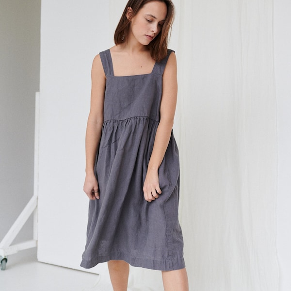 Summer platinum grey dress - Pinafore dress - Linen dress - Oversized dress - Summer linen dress - Midi dress - Loose linen dress