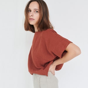 Mona terracotta top - Linen top - Oversized linen top - Linen blouse - Basic linen top - Minimal linen blouse