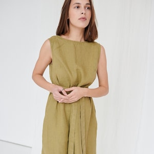 Nida olive dress - Back V neck linen dress - Summer dress - Linen dress - Washed linen dress