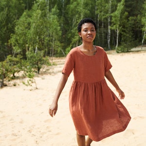 Anna terracotta dress  - Simple linen dress - Summer dress - Everyday dress - Casual dress - Oversized dress - Maternity dress