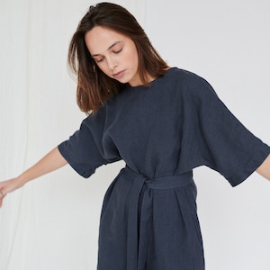 Olivia graphite grey jumpsuit - Linen jumpsuit - Oversized jumpsuit - Linen romper - Women linen clothing - Linen overall -Wide leg jumpsuit