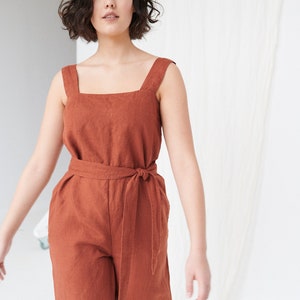 Naomi  terracotta jumpsuit - Linen jumpsuit - Oversized jumpsuit - Linen romper - Women linen clothing - Linen overall - Wide leg jumpsuit