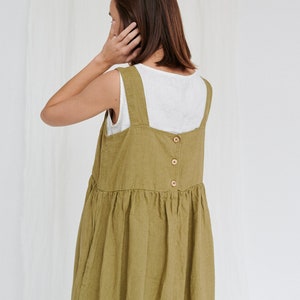 Summer olive dress - Pinafore dress - Linen dress - Oversized dress - Summer linen dress - Midi dress - Loose linen dress