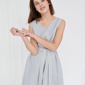 Dori ice grey dress - Summer linen dress - V neck linen dress - Summer dress - Linen dress - Linen sundress - Midi linen dress