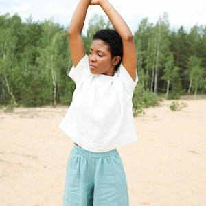 Pantalones cortos Hike teal - Pantalones cortos de lino - Pantalones cortos de lino de cintura alta - Pantalones cortos de verano - Pantalones cortos de lino minimalistas