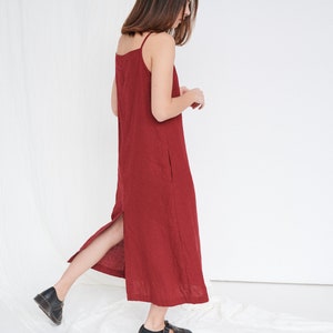 Aurora burgundy red dress Linen dress Long dress with straps Summer dress Soft linen dress Minimal linen dress image 1