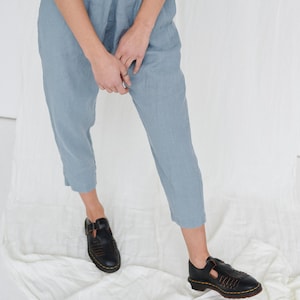 Mara sea green trousers - Tapered linen pants - Linen trousers - Linen pants - Washed linen pants - Summer linen pants - Harem linen pants