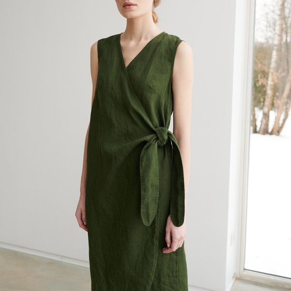 Zoe forest green dress - Maternity dress - Wrap linen dress - Oversized linen dress - Summer dress - Linen dress
