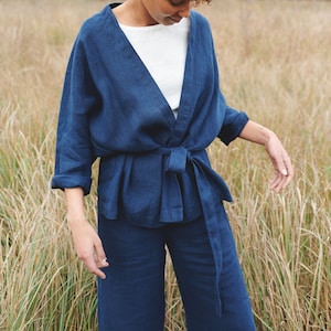 Rene navy blue jacket - Medium weight linen jacket - Linen coat - Washed linen coat - Linen cardigan