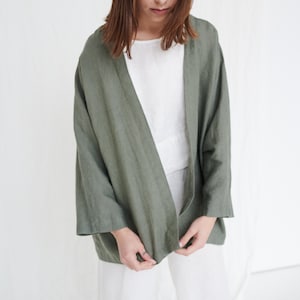 Juta pine green jacket - Oversized linen jacket - Linen coat -  Washed linen jacket - Linen jacket
