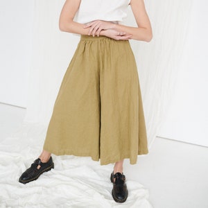 Clementine olive trousers - Clementine palazzo - Linen Culottes - Wide linen pants - Linen palazzo - Linen trousers