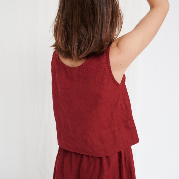 Malibu burgundy red top - Linen top - Linen blouse - Linen tank top - Linen crop top