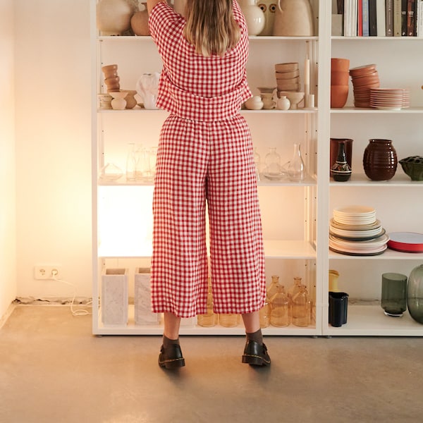 Ocean Red Gingham Trousers - Linen pants - Linen Trousers - Gingham Linen Trousers