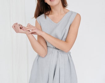 Dori ice grey dress - Summer linen dress - V neck linen dress - Summer dress - Linen dress - Linen sundress - Midi linen dress