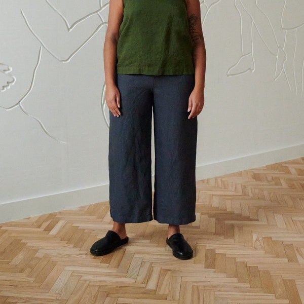 Ocean heavy graphite grey pants - Heavy linen pants - Linen trousers - Linen culottes - Washed heavy linen pants - Soft linen trousers