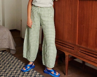 Frankie Green Gingham Trousers - Linen pants - Linen Trousers - Gingham Linen Trousers