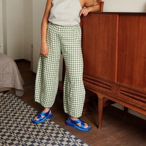 Frankie groene pastelbroek - linnen broek - linnen broek - gingham linnen broek