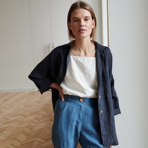 Kay graphite grey shirt - Linen shirt - Drop shoulder shirt - Oversized linen shirt - Washed linen clothes