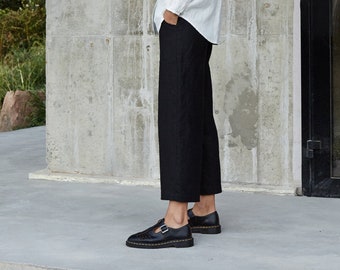 Ocean heavy black trousers - Heavy linen pants - Linen trousers - Linen culottes - Washed heavy linen pants