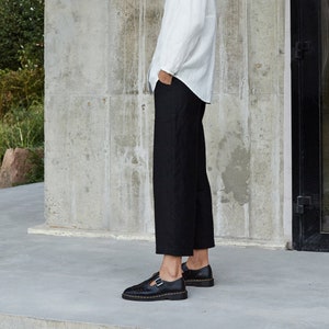 Ocean heavy black trousers - Heavy linen pants - Linen trousers - Linen culottes - Washed heavy linen pants