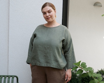 Harper pine green tunic - Linen blouse - Linen tunic - Linen shirt - Linen top - Loose linen blouse