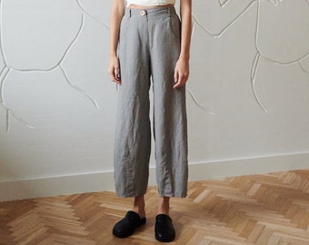 Frankie neutral grey trousers - Barrel trousers - Linen trousers - Loose linen pants - Linen pants