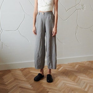 Frankie neutral grey trousers - Barrel trousers - Linen trousers - Loose linen pants - Linen pants