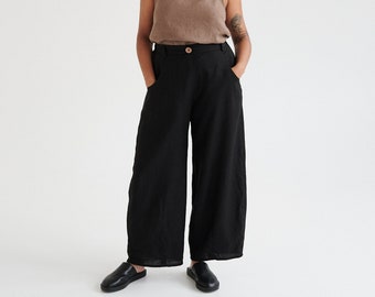 Frankie black trousers - Barrel trousers - Linen trousers - Loose linen pants - Linen pants