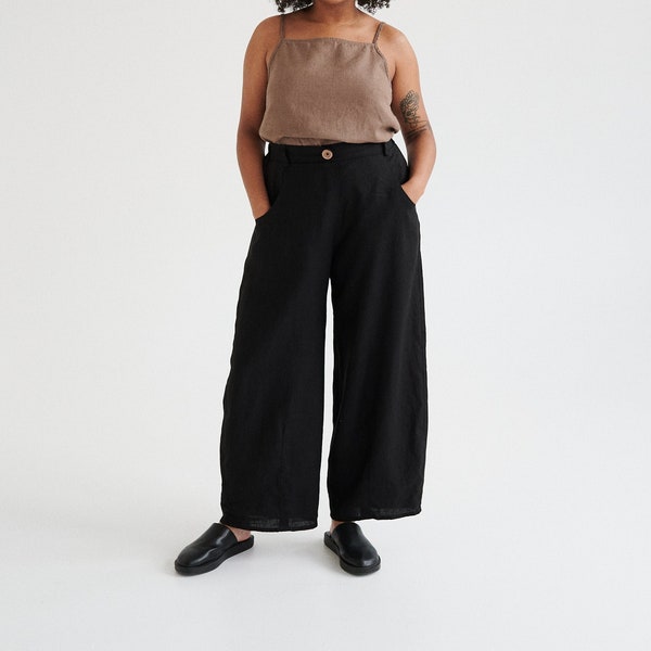 Frankie black trousers - Barrel trousers - Linen trousers - Loose linen pants - Linen pants