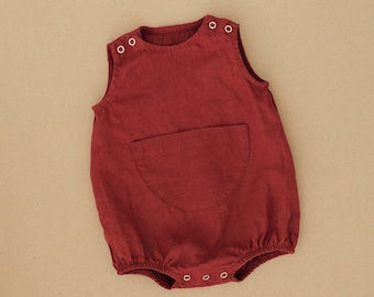 Unisex linne babysparkdräkt med ficka