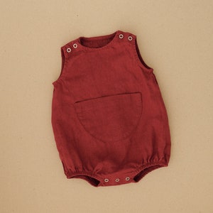 Barboteuse unisexe pour bébé en lin avec poche