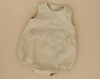 Unisex linen baby romper