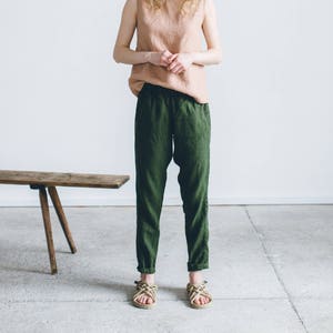 Nova forest green trousers - Tapered linen pants - Linen trousers - Soft linen pants