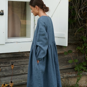 Ready To Ship - Margo blue linen wool blend dress - Wool linen dress - Linen dress - Oversized linen dress - Winter dress -