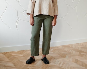 Brooke heavy pine green utility trousers - Utility trousers - Workwear pants - Heavy linen pants - Linen trousers