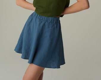 Edith stellar blue linen skirt - Summer skirt - Soft linen skirt - Linen skirt - Short skirt - Simple linen skirt