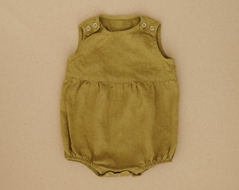 Unisex linen baby romper