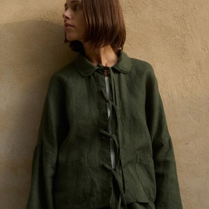 Monika green linen wool jacket - Utility jacket - Work jacket - Linen wool jacket - Linen coat