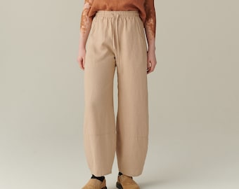 Zoya beige linen trousers - Barrel trousers - Linen trousers - Loose linen pants - Linen pants