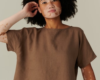 Iris cacao linen top - Oversized linen top - Linen blouse - Basic linen top -  Minimal linen blouse - Linen top