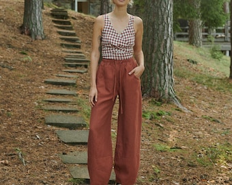 Zoya terracotta trousers - Barrel trousers - Linen trousers - Loose linen pants - Linen pants